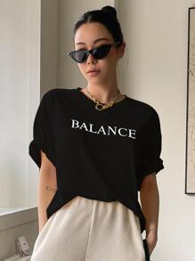 DAZY Letter Print Drop Shoulder Tee Summer