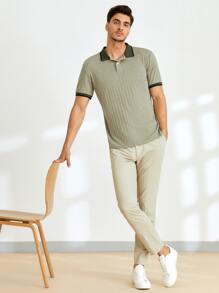 GENTILAND Men Contrast Collar Polo Shirt - Army Green - View 1