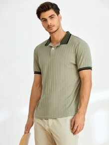 GENTILAND Men Contrast Collar Polo Shirt - Army Green - View 3