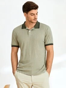 GENTILAND Men Contrast Collar Polo Shirt - Army Green - View 4