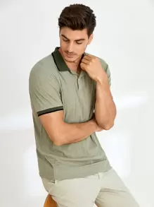 GENTILAND Men Contrast Collar Polo Shirt - Army Green - View 5