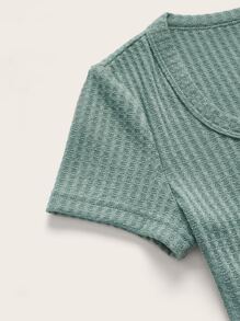 SHEIN EZwear 素色短款紋理質感針織T恤 - 薄荷藍 - 查看 3