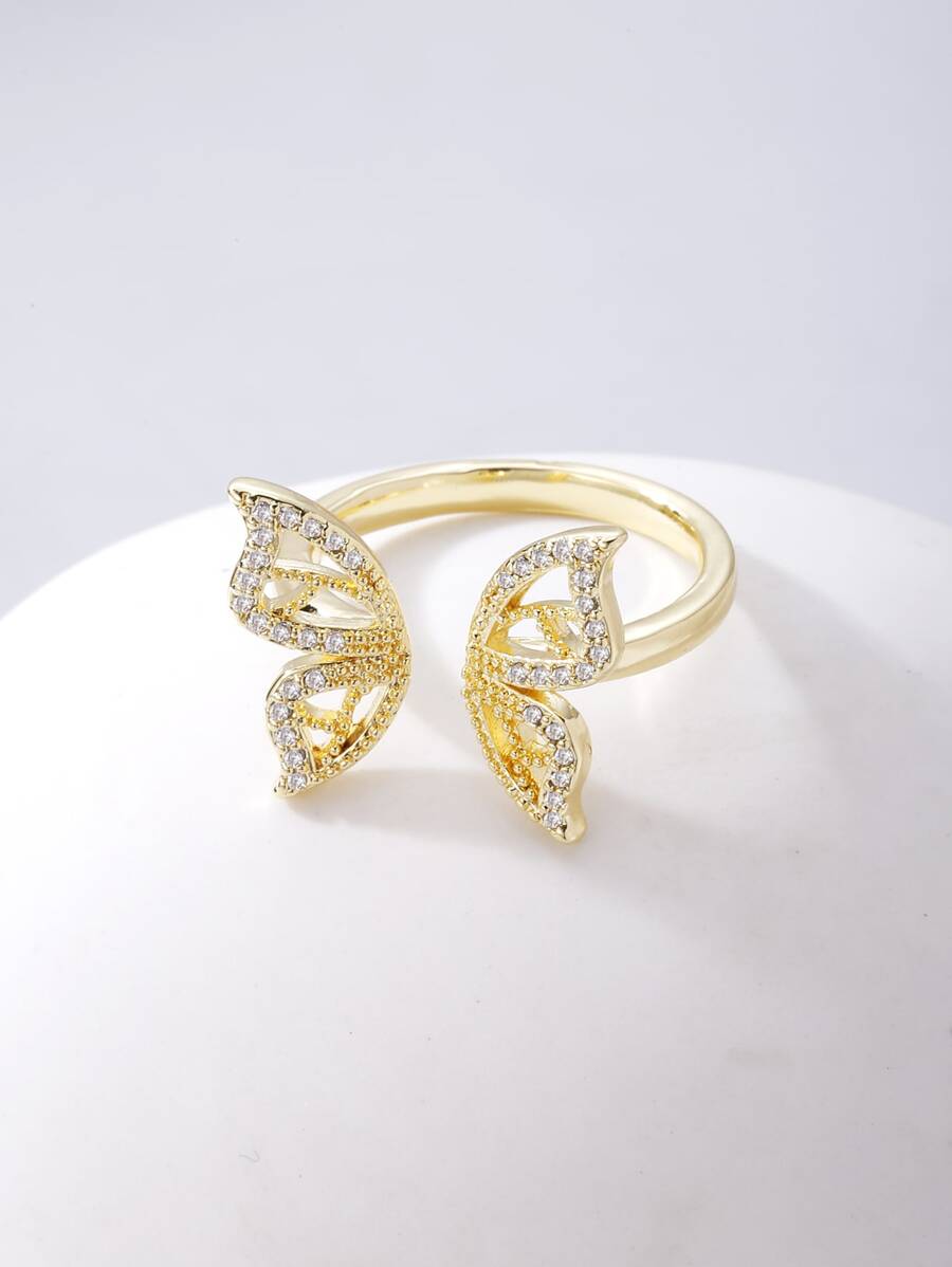 1 chiếc nhẫn đồng hình con bướm thanh lịch dễ thương dành cho phụ nữ làm đồ trang sức dự tiệc - Vàng - Xem 1