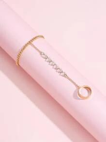 鑽石和人造珍珠裝飾的連指手套手鍊 - 金黃色 - 查看 2