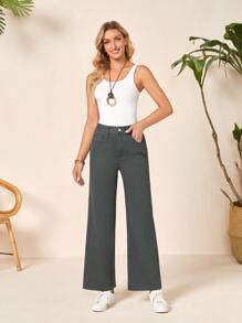 Jeans rectos con lavado medio de piedra - Gris Oscuro - Ver 3
