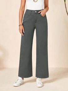 Jeans rectos con lavado medio de piedra - Gris Oscuro - Ver 1