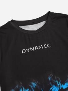 SHEIN Tween Boy Fire & Letter Graphic Top & Shorts Set - Multicolor - View 3