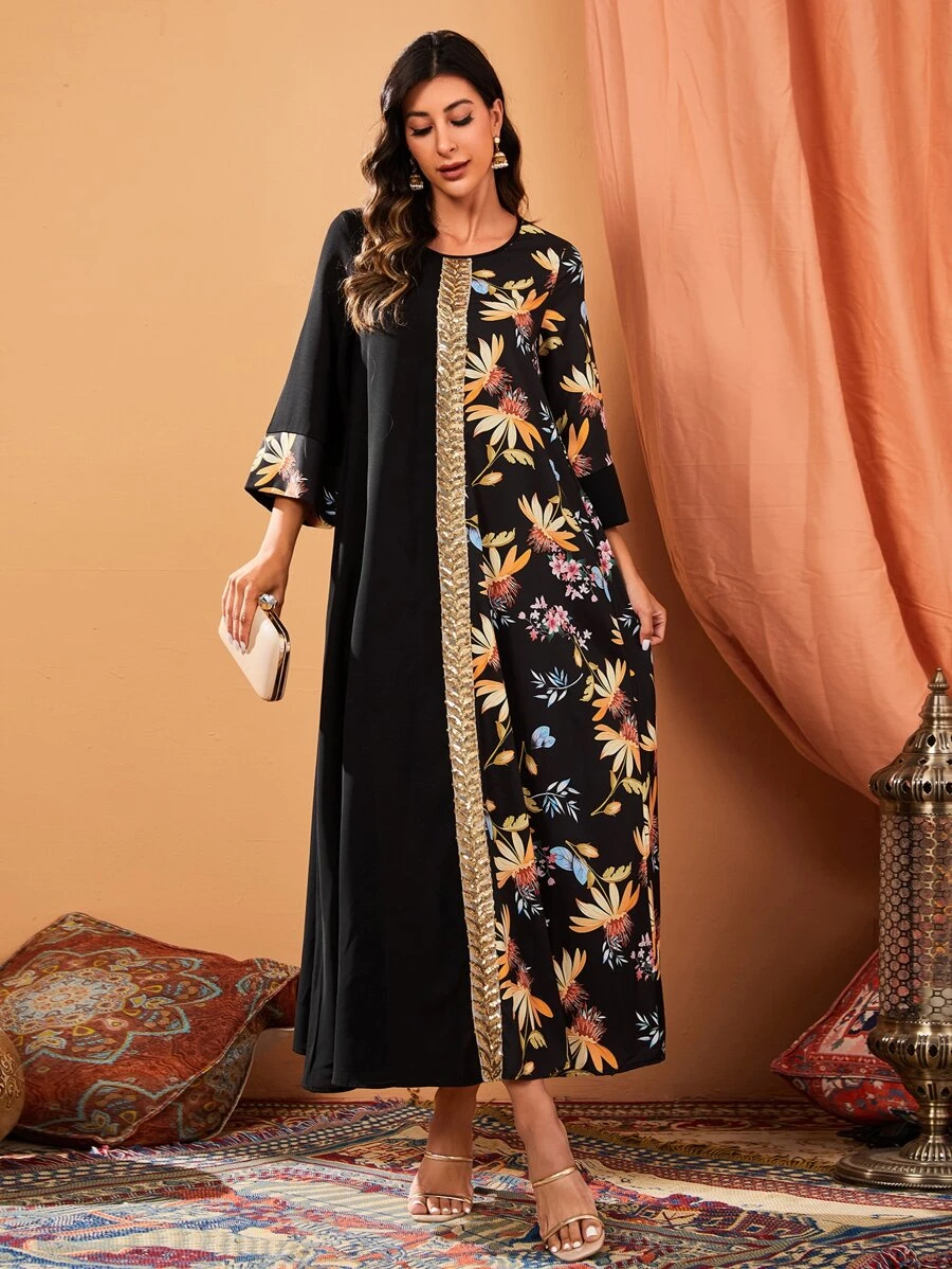 Al Najma 亮片織帶前拼接花卉連衣裙 - 彩色 - 查看 1