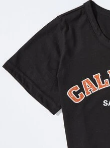 SHEIN Bộ hai mảnh Gái Bị tách Quần paper-bag Lá thư Giải trí - màu đen - Xem 3