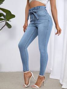 SHEIN Essnce High Waist Belted Skinny Jeans