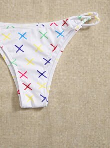 Letter Graphic Tie Back Halter Bikini - Multicolor - View 4