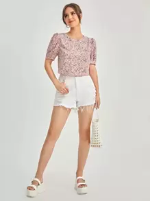 SHEIN Clasi 小碎花泡泡袖上衣 - 彩色 - 查看 5