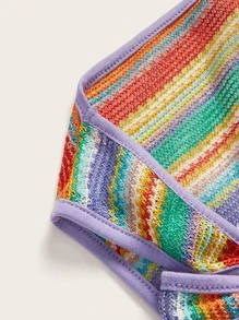 SHEIN ICON 繞頸條紋圖案後背繫帶短款上衣 - 彩色 - 查看 4