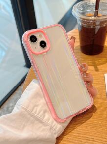 Contrast Frame Clear Phone Case With Laser Paper - Pink - View 1