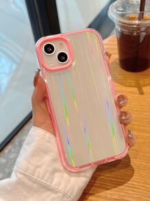 Contrast Frame Clear Phone Case With Laser Paper - Pink - View 2