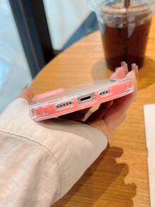 Contrast Frame Clear Phone Case With Laser Paper - Pink - View 3