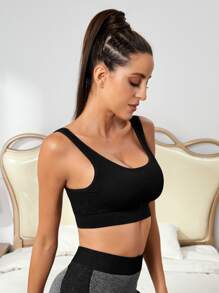 Yoga Basic Open Back Seamless Sports Bra - Black - View 5