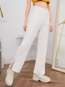 青少年女孩下擺開叉牛仔褲 - 白色 - 查看 1