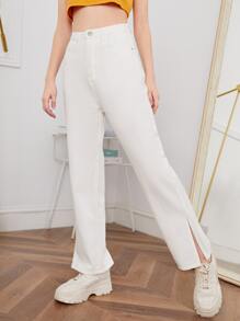 青少年女孩下擺開叉牛仔褲 - 白色 - 查看 4