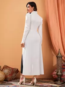 Modelyn Solid High Low Button Front Gigot Sleeve Blouse - White - View 2