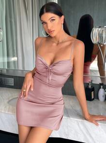 SHEIN BAE Vestido de tirantes de espalda abierta con nudo de satén - Rosa vieja - Ver 7