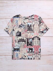 SHEIN LUNE Building & Slogan Graphic Tee - Multicolor - View 5