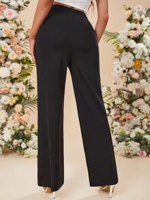 SHEIN Pantalones con botón falso con diseño con costura - Negro - Ver 2