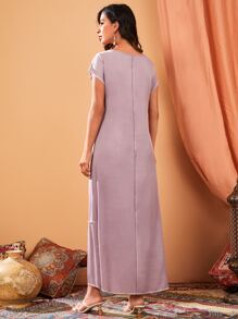 Mulvari Dolman Sleeve Split Hem Topstitching Dress - Dusty Purple - View 2