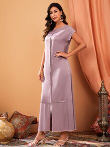 Mulvari Dolman Sleeve Split Hem Topstitching Dress - Dusty Purple - View 4