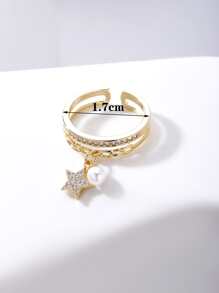 1pc Korean Fashion Cute Wind Sweet Stars Pearl Pendant Ring Girl Elegant Party Jewelry Gift - Yellow Gold - View 4