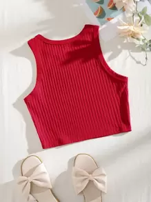 SHEIN EZwear Top tank corto unicolor tejido de canalé - Burdeos - Ver 2