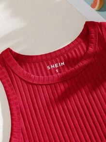 SHEIN EZwear Top tank corto unicolor tejido de canalé - Burdeos - Ver 4