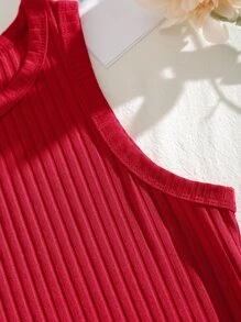 SHEIN EZwear Top tank corto unicolor tejido de canalé - Burdeos - Ver 5