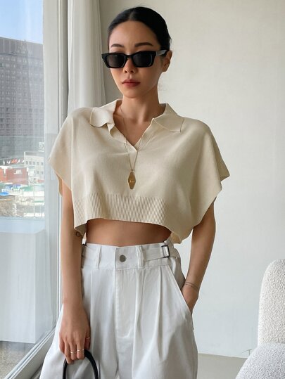 DAZY Top Corto De Punto Con Mangas De Murciélago