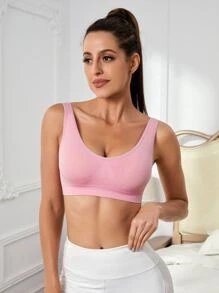 Yoga Basic 無縫透氣柔軟運動型胸罩 - 藕粉色 - 查看 1