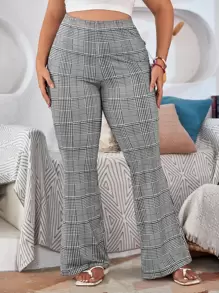 Modelyn 優雅格子加大褲子 - 黑與白 - 查看 1