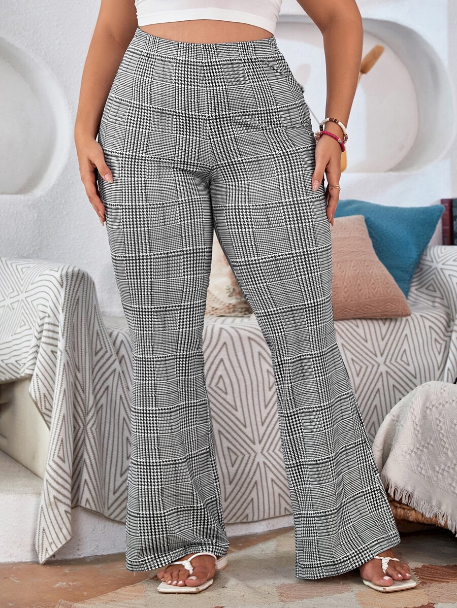 Modelyn 優雅格子加大褲子 - 黑與白 - 查看 1