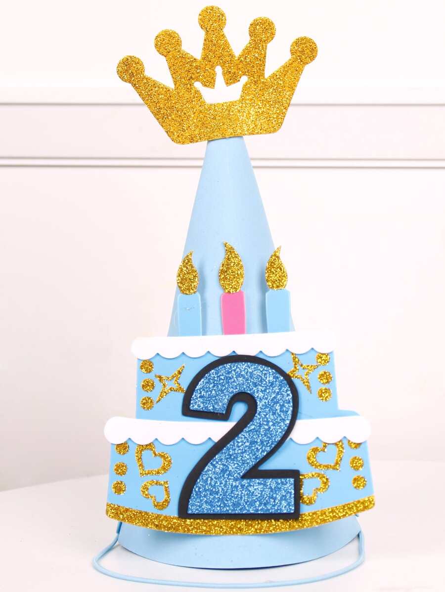 1 pieza Sombrero corona con diseño de fiesta de cumpleaños - Multicolor - Ver 1