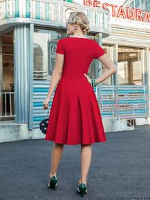 MUXXN Sweetheart Neckline Swing Dress - Red - View 2