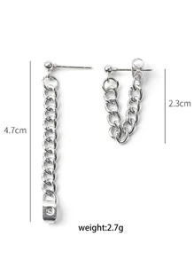 Chain Design Earrings - Silver - View 2