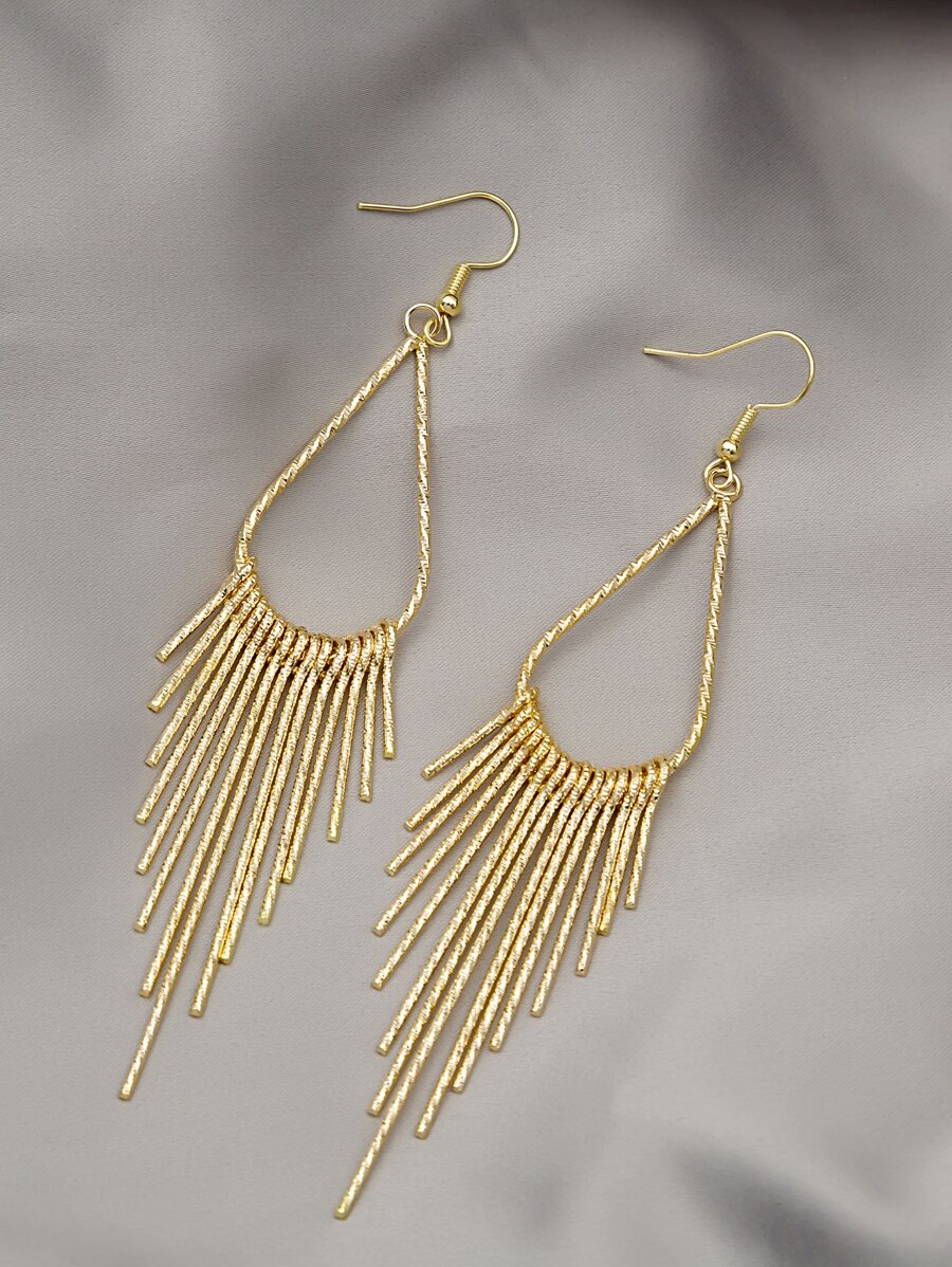 Metal Tassel Drop Earrings - Yellow Gold - View 1