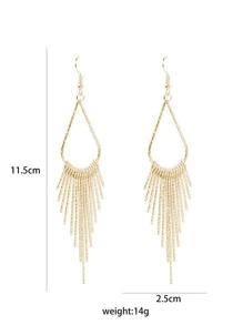 Metal Tassel Drop Earrings - Yellow Gold - View 3