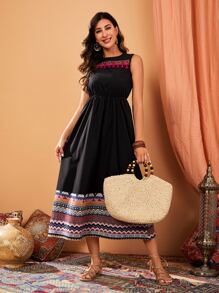 Mulvari Geo Print Tassel Detail Dress - Black - View 1