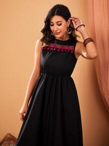 Mulvari Geo Print Tassel Detail Dress - Black - View 5