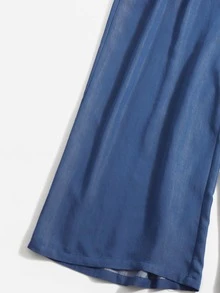 SHEIN Unity Quần Plus Size Túi màu trơn Giải trí - Màu xanh bụi bặm - Xem 3