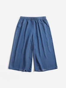 SHEIN Unity Quần Plus Size Túi màu trơn Giải trí - Màu xanh bụi bặm - Xem 4