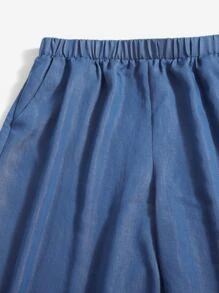 SHEIN Unity Quần Plus Size Túi màu trơn Giải trí - Màu xanh bụi bặm - Xem 5