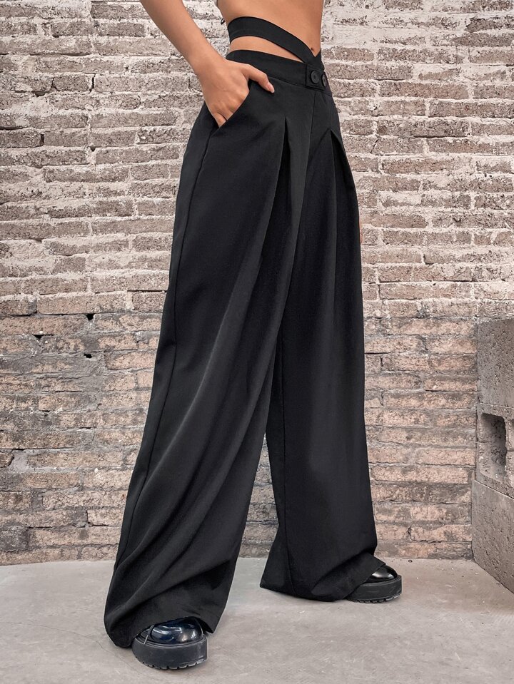 カットアウトウエスト ワイドレッグパンツ | SHEIN JAPAN