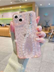 Ốp điện thoại hình gấu trúc đính đá lấp lánh kèm dây đeo, tương thích với các dòng , tương thích với iPhone 15/15Plus/15Pro/15Promax, phiên bản quốc tế, không phải phiên bản nội địa. - Hồng - Xem 2