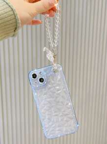 閃亮水鑽熊貓設計手機殼帶鍊帶相容於 Iphone 型號，相容於 Iphone15 相容於 iPhone15/15Plus/15Pro/15Promax - 霧霾藍 - 查看 3